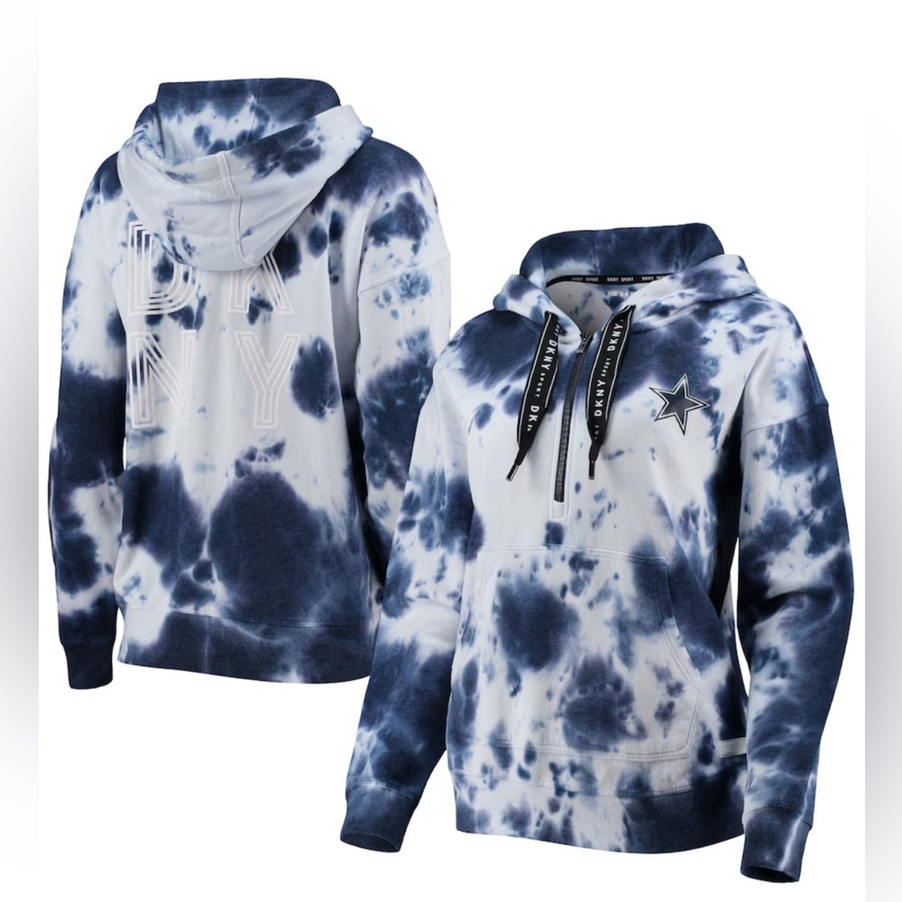 Women's DKNY Sport White/Navy Dallas Cowboys Dakota Tie-Dye Half-Zip Hoodie LG